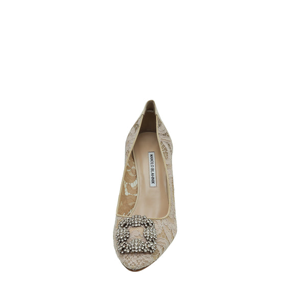 Load image into Gallery viewer, Manolo Blahnik Powder Nude Lace Embellished Hangisi Pump 40
