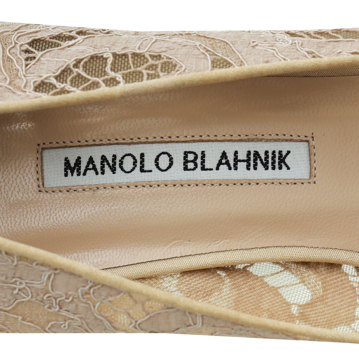 Manolo Blahnik Powder Nude Lace Embellished Hangisi Pump 40