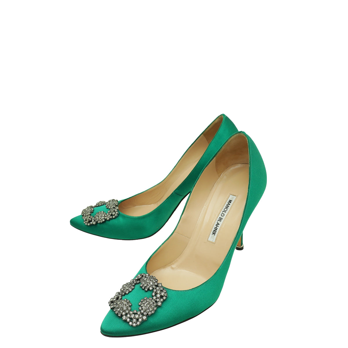 Manolo Blahnik Green Satin Hangisi Pumps 41-Manolo Blahnik-THE CLOSET