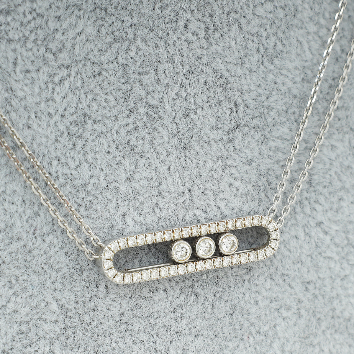 Messika 18K White Gold Move Pave Diamond Double Chain Necklace-Messika-THE CLOSET