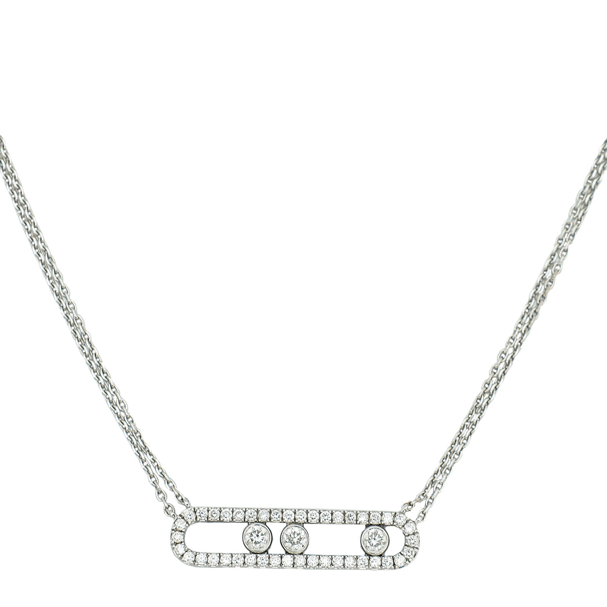 Messika 18K White Gold Diamond Move Pave Double Chain Necklace-Messika-THE CLOSET