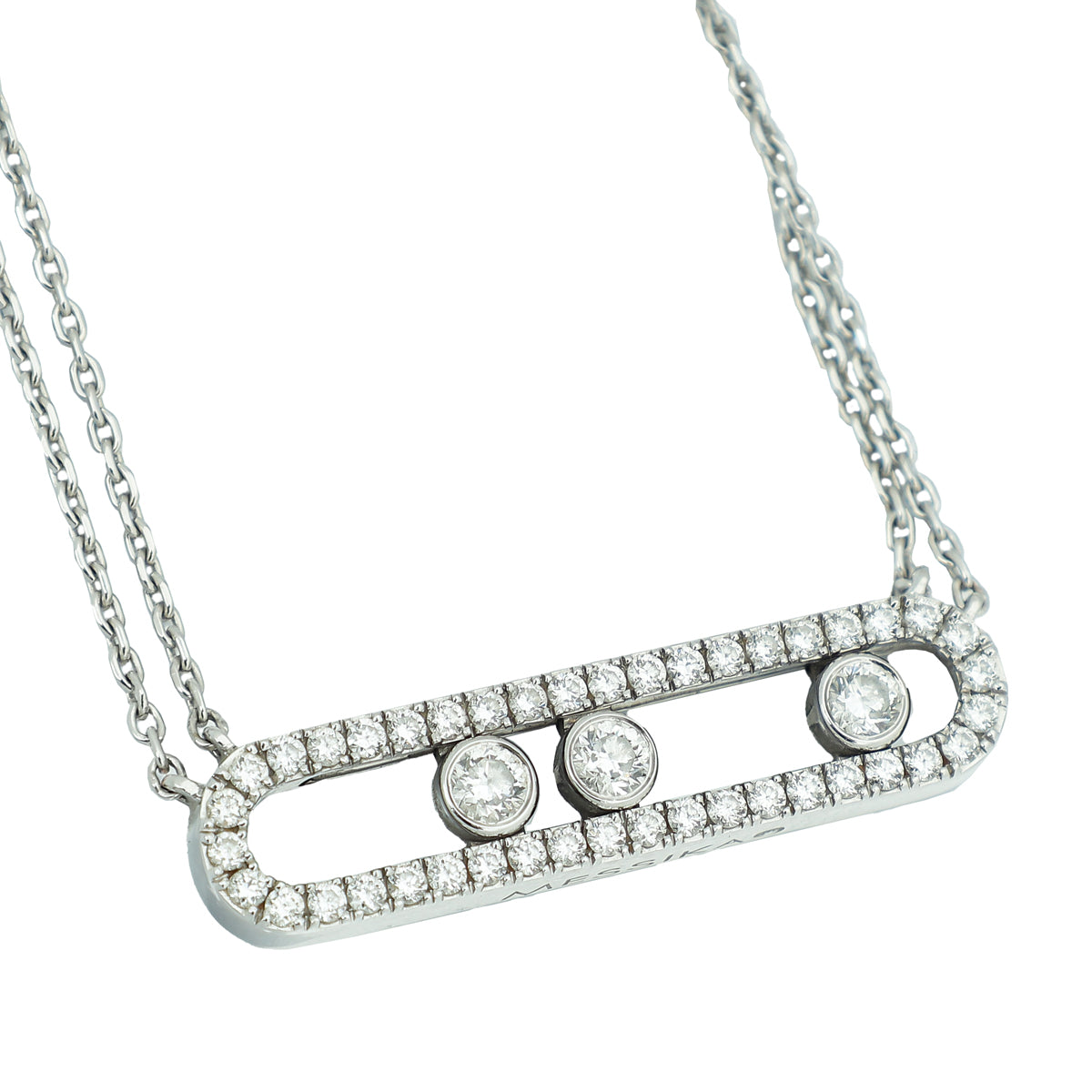 Messika 18K White Gold Diamond Move Pave Double Chain Necklace-Messika-THE CLOSET