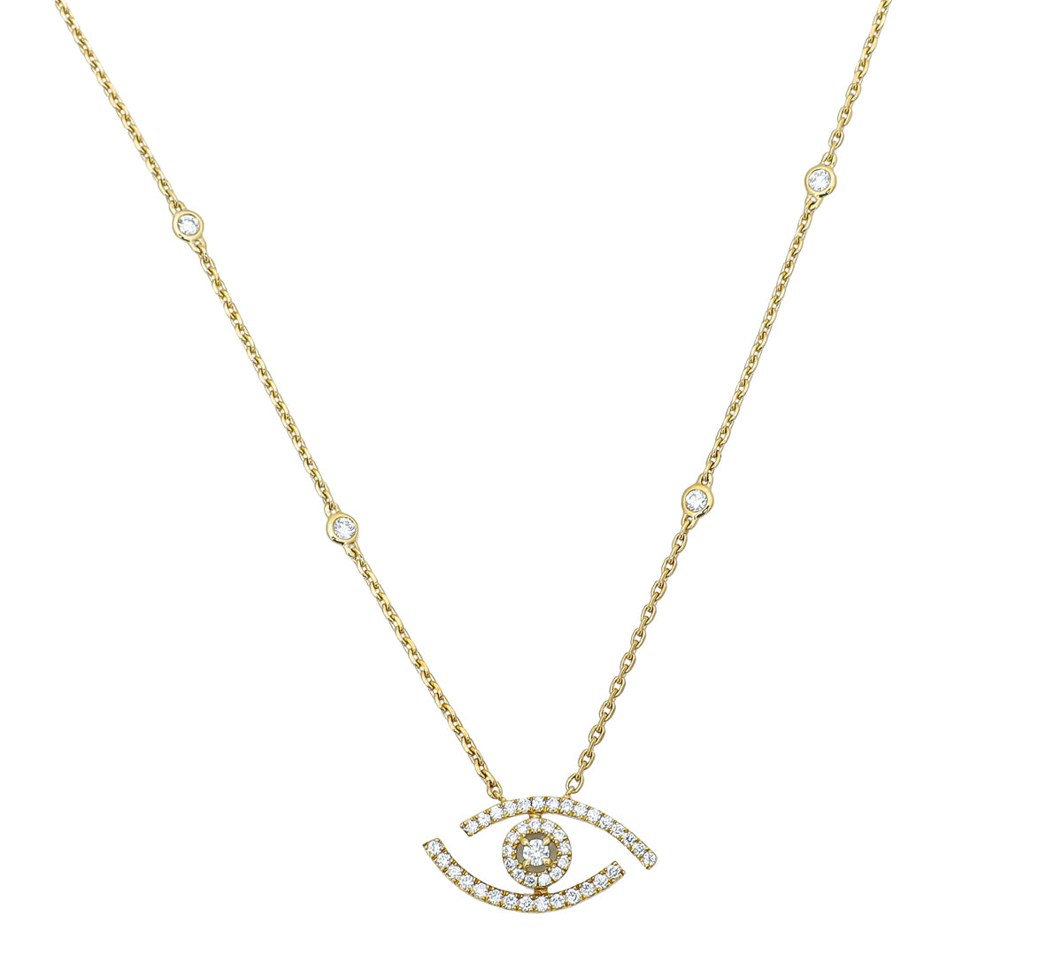 Messika 18K Yellow Gold Eye Pave Diamonds Lucky Necklace-Messika-THE CLOSET