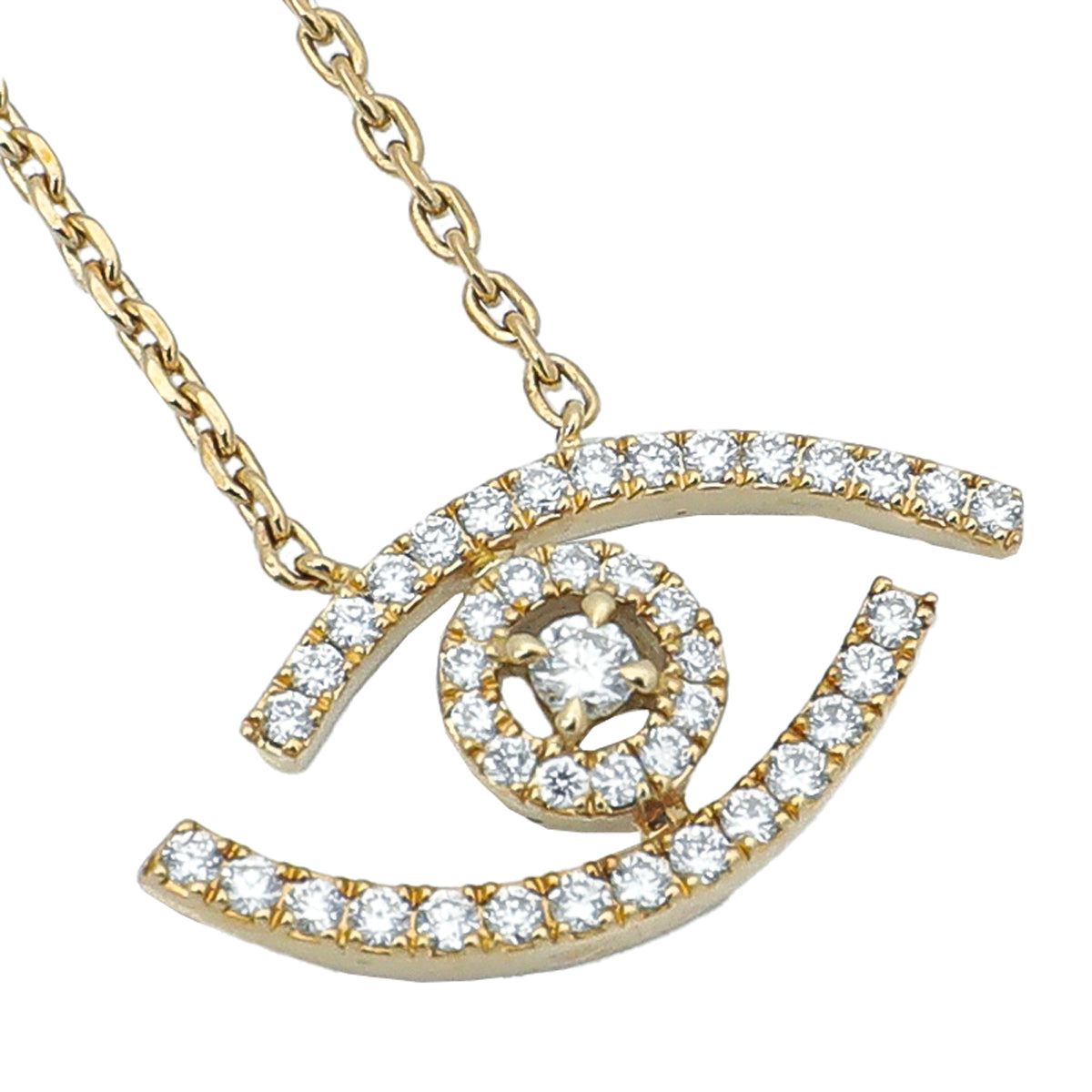 Messika 18K Yellow Gold Eye Pave Diamonds Lucky Necklace-Messika-THE CLOSET