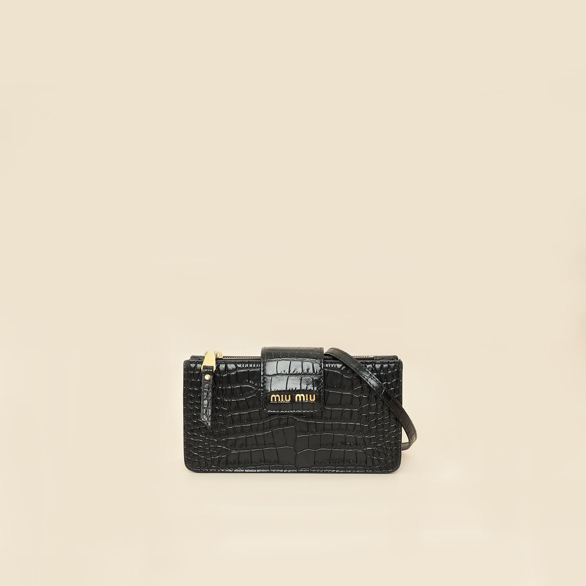 Miu Miu Black Crocodile Embossed Clutch Bag-MIU MIU-THE CLOSET