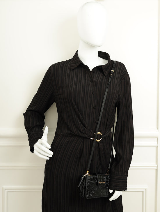 Load image into Gallery viewer, Miu Miu Black Crocodile Embossed Clutch Bag-MIU MIU-THE CLOSET
