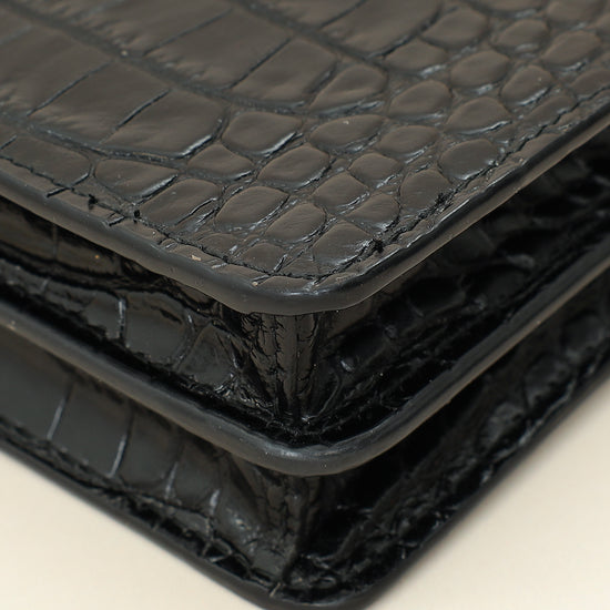 Load image into Gallery viewer, Miu Miu Black Crocodile Embossed Clutch Bag-MIU MIU-THE CLOSET
