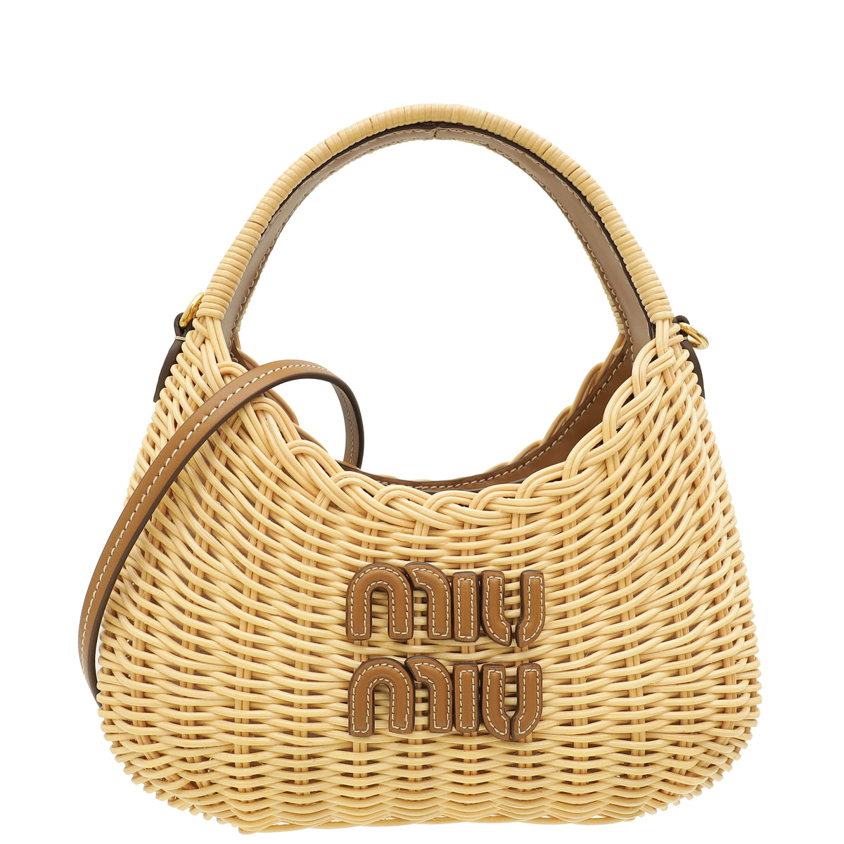 MIU MIU Bicolor Wander Wicker Mini Shoulder Bag