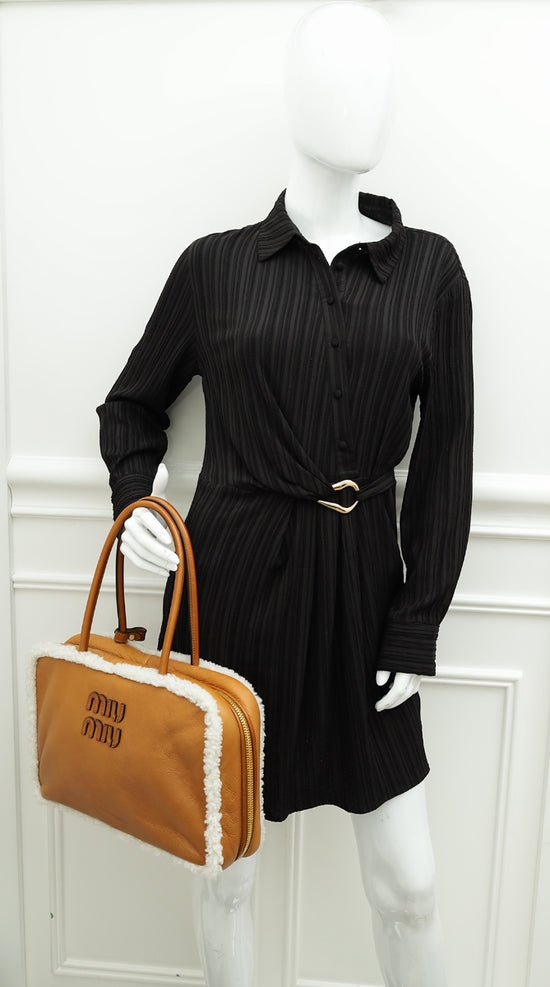 Load image into Gallery viewer, Miu Miu Bicolor Beau Shearling Top-Handle Bag
