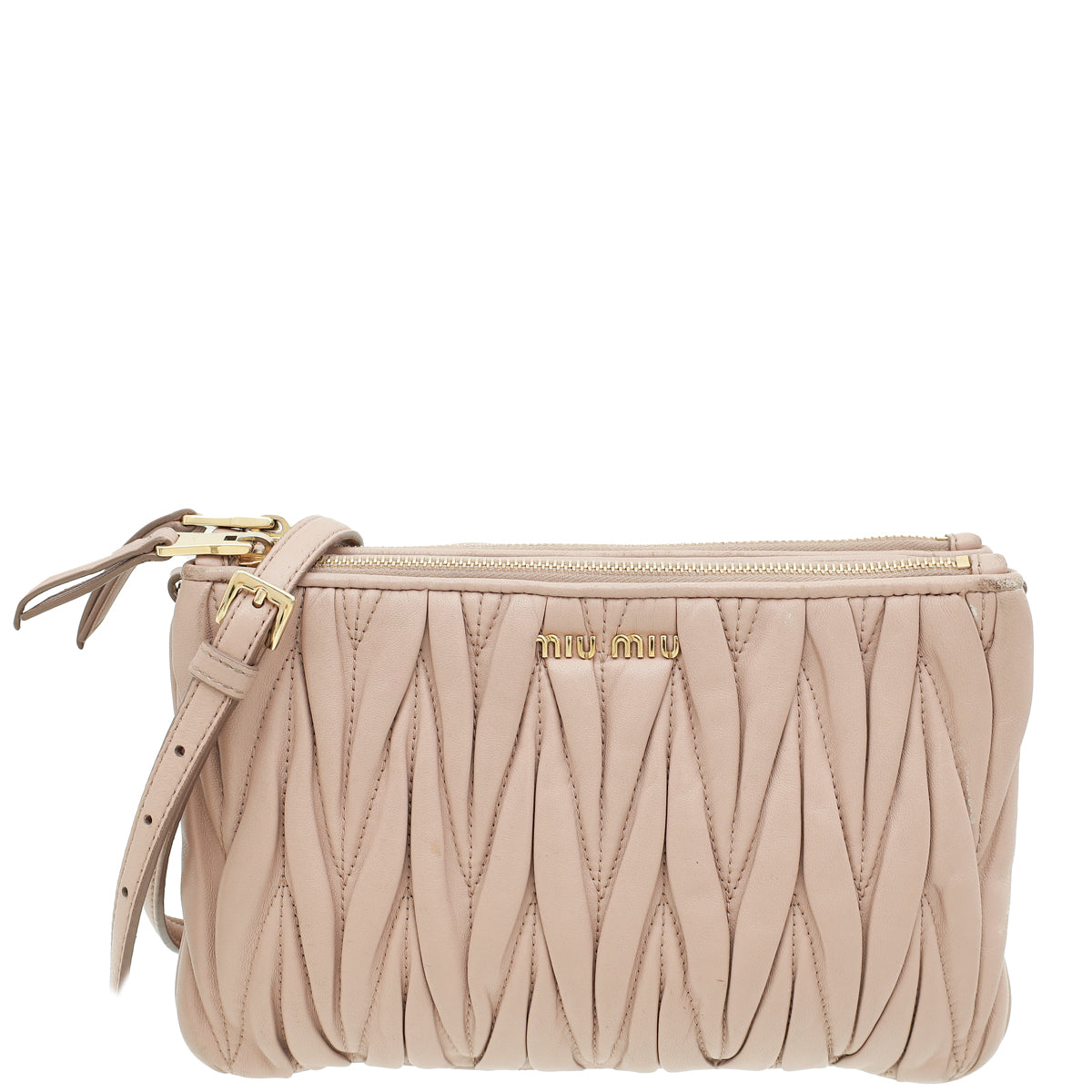 Miu Miu Nude Double Zip Matelassé Crossbody Bag-MIU MIU-THE CLOSET