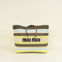 Miu Miu Multicolor Woven Raffia Large Tote Bag