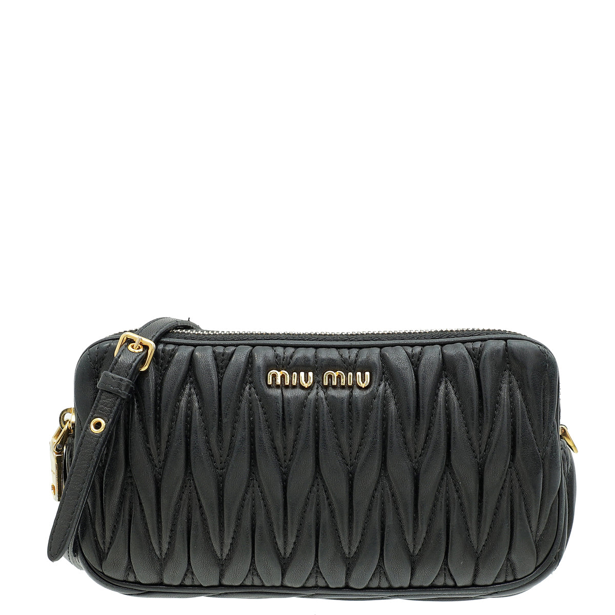 Miu Miu Black Nappa Matelasse Double Zip Crossbody Bag-MIU MIU-THE CLOSET