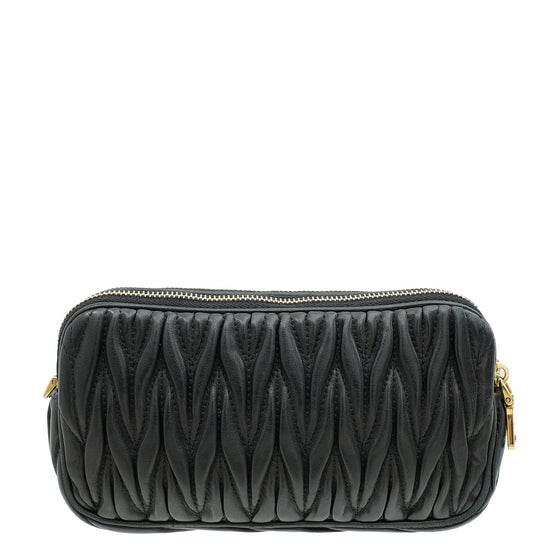 Miu Miu Black Nappa Matelasse Double Zip Crossbody Bag