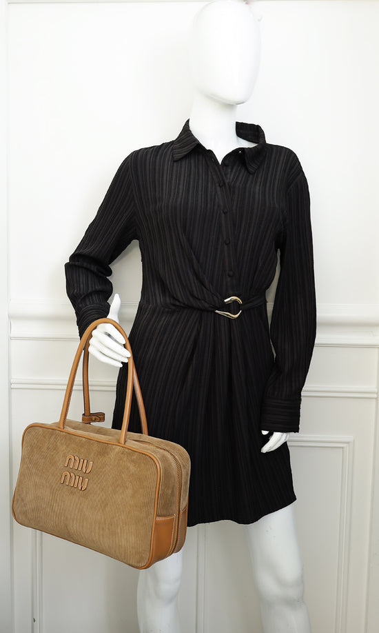 Miu Miu Brown Beau Corduroy Top Handle Bag