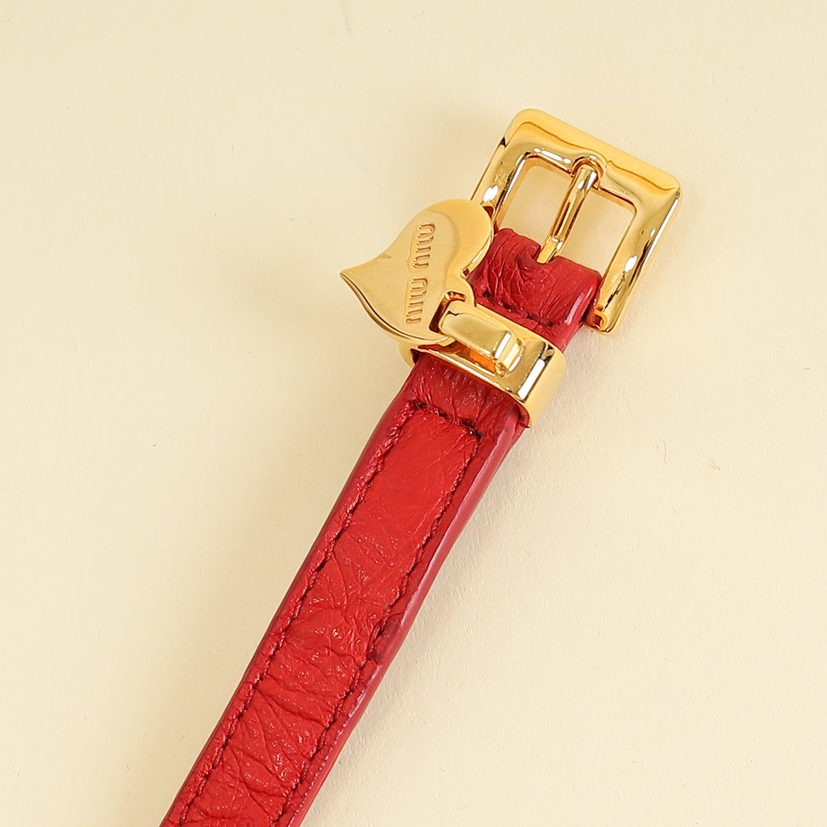 Miu Miu Red Heart Charm Ostrich Wrap Bracelet-MIU MIU-THE CLOSET