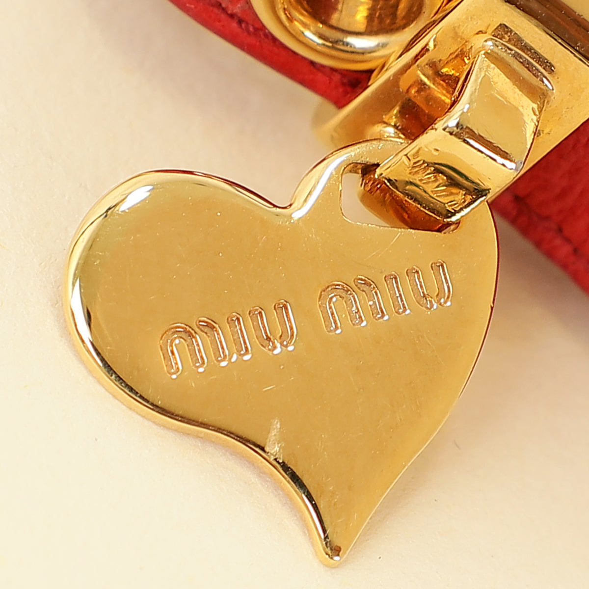 Miu Miu Red Heart Charm Ostrich Wrap Bracelet-MIU MIU-THE CLOSET