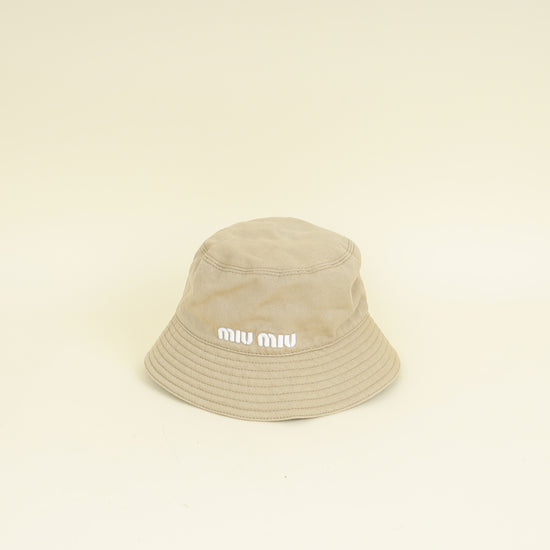 Miu Miu Beige Logo Bucket Medium Hat