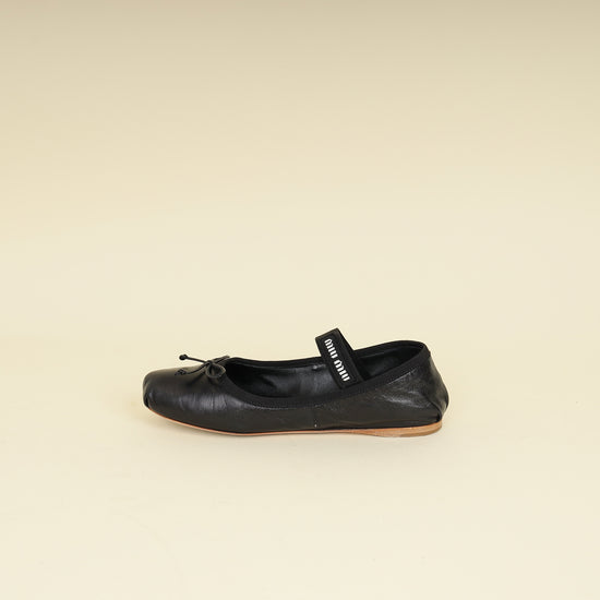Miu Miu Black Ballerina w/Elastic Logo Strap 37.5