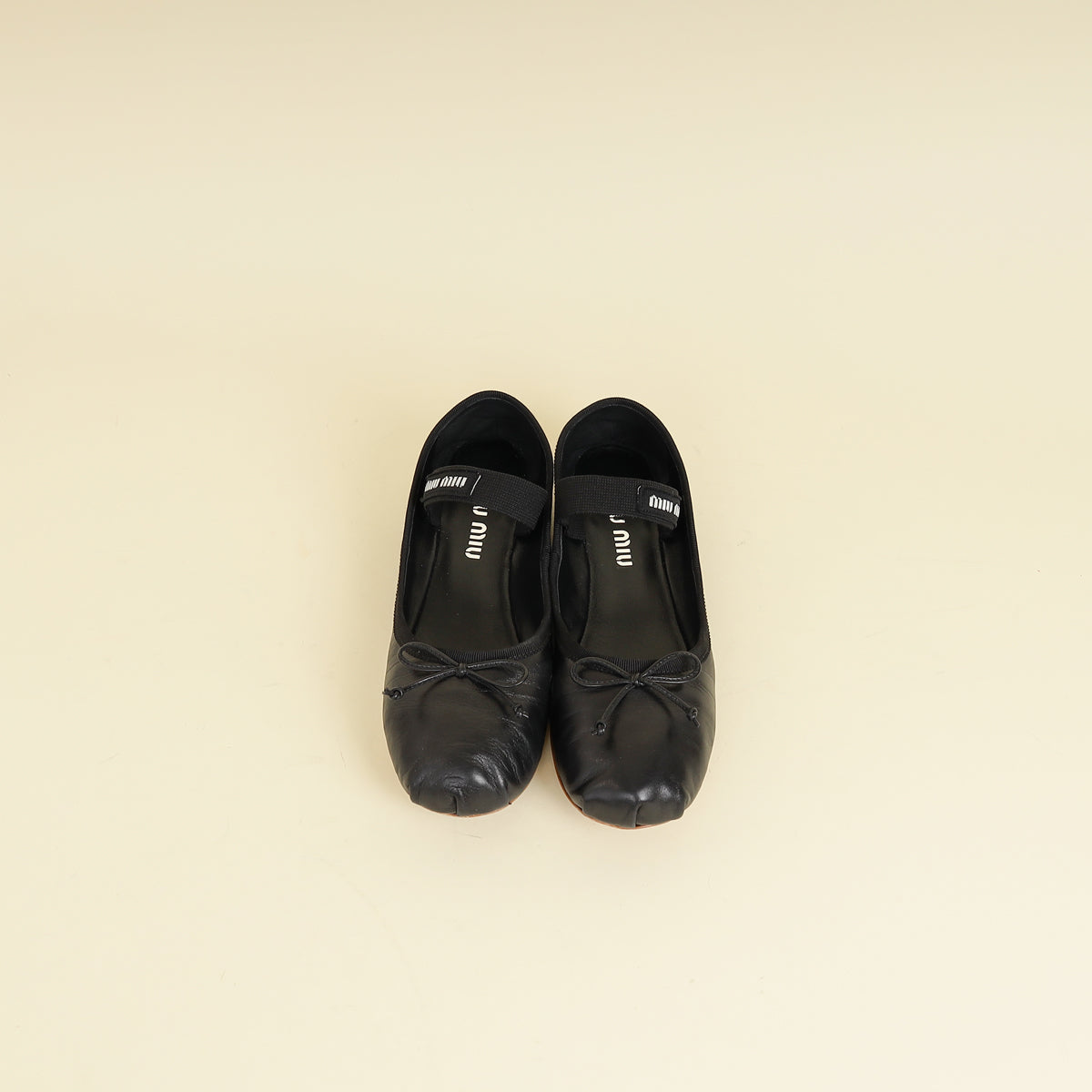 Miu Miu Black Ballerina w/Elastic Logo Strap 37.5