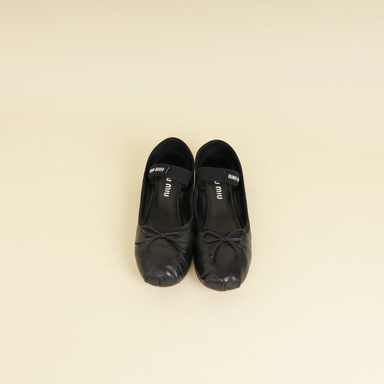 Miu Miu Black Ballerina w/Elastic Logo Strap 37.5