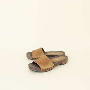Miu Miu Brown Logo Faded-Suede Clogs 37