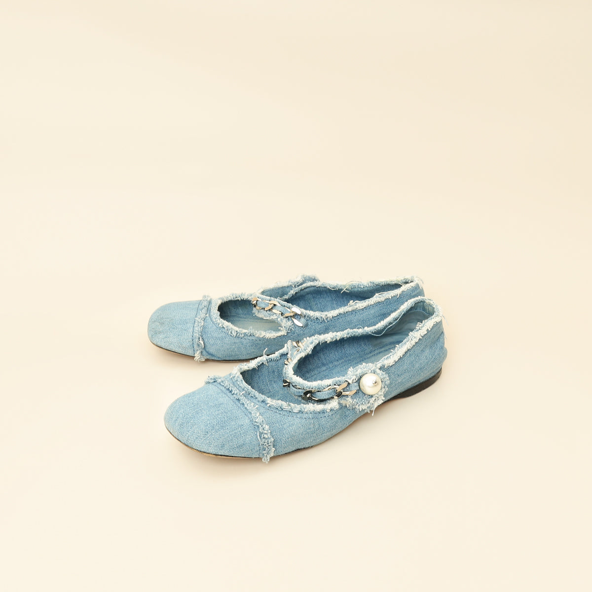 Miu Miu Blue Denim Chain Strap Mary Jane Ballerina 38.5-MIU MIU-THE CLOSET