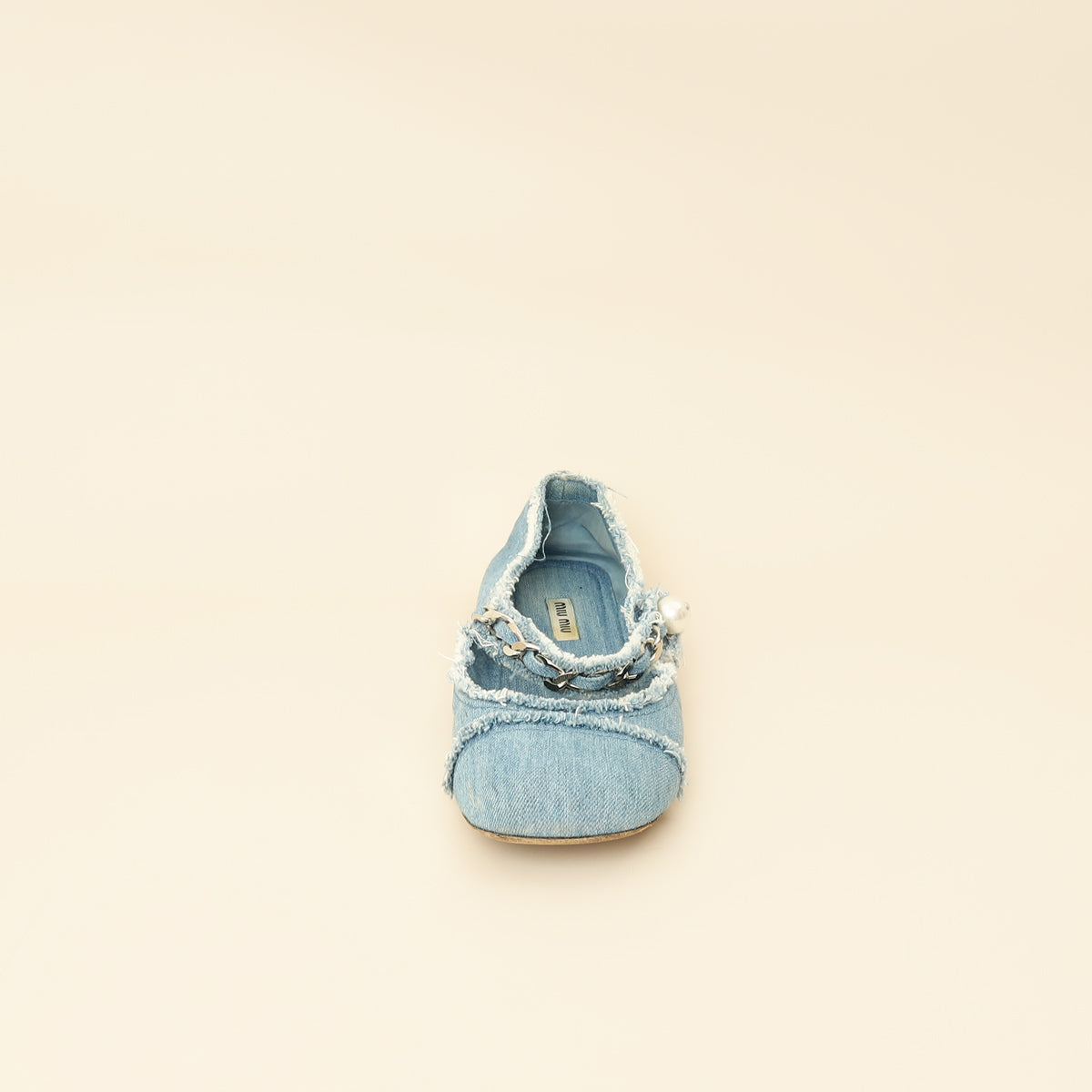 Miu Miu Blue Denim Chain Strap Mary Jane Ballerina 38.5-MIU MIU-THE CLOSET