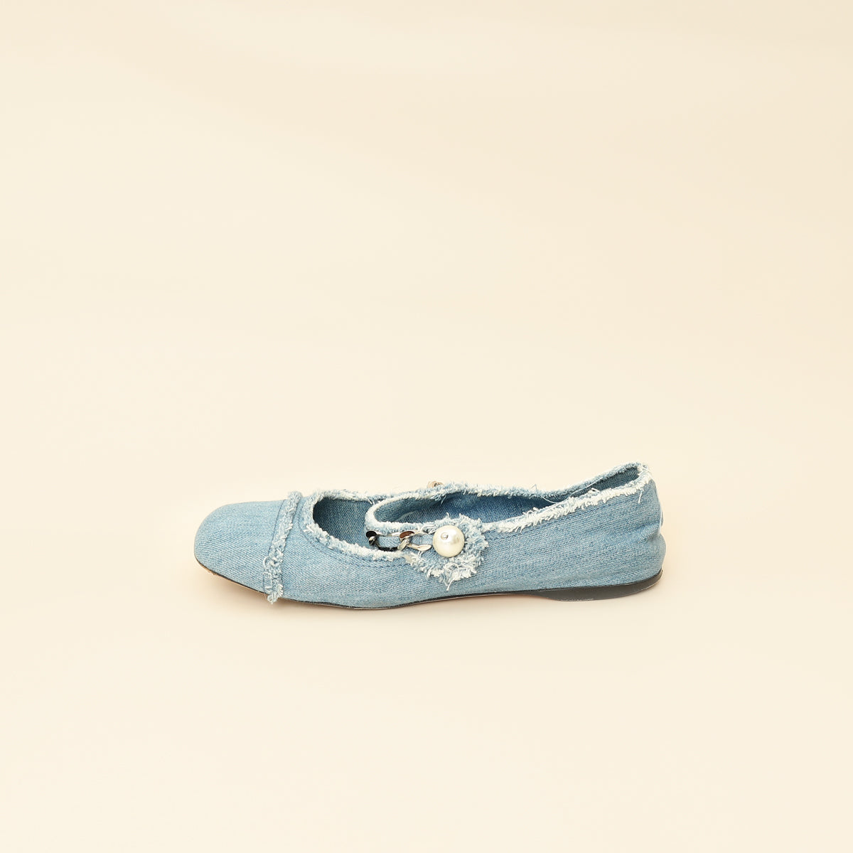 Miu Miu Blue Denim Chain Strap Mary Jane Ballerina 38.5-MIU MIU-THE CLOSET