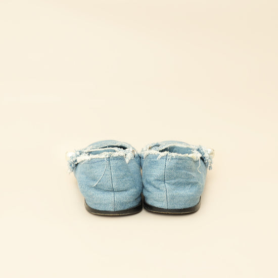 Miu Miu Blue Denim Chain Strap Mary Jane Ballerina 38.5-MIU MIU-THE CLOSET