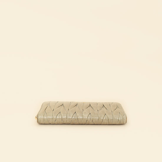 Miu Miu Gray Matelassé Nappa Zip Around Wallet-MIU MIU-THE CLOSET