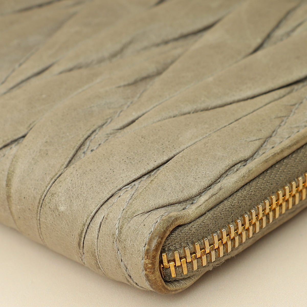 Miu Miu Gray Matelassé Nappa Zip Around Wallet-MIU MIU-THE CLOSET