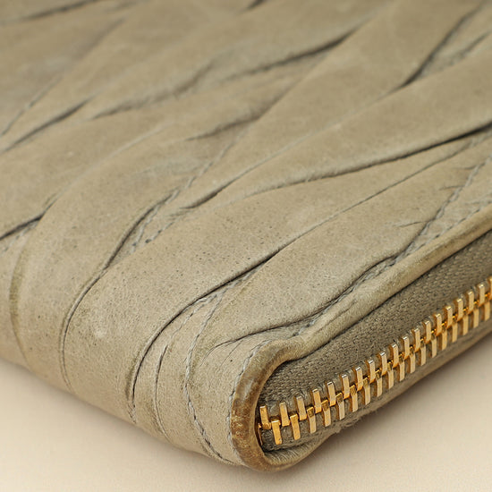 Miu Miu Gray Matelassé Nappa Zip Around Wallet-MIU MIU-THE CLOSET