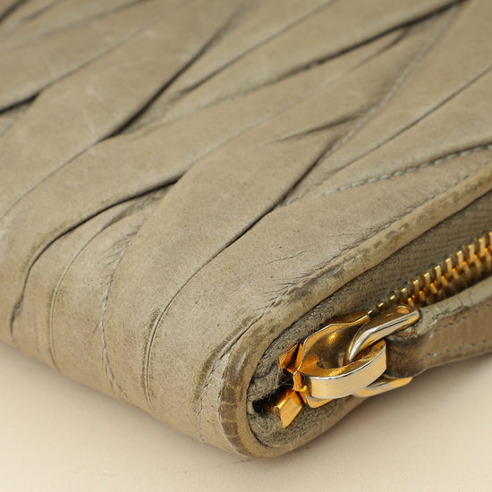 Miu Miu Gray Matelassé Nappa Zip Around Wallet-MIU MIU-THE CLOSET