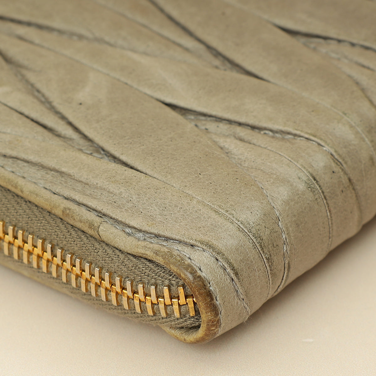 Miu Miu Gray Matelassé Nappa Zip Around Wallet-MIU MIU-THE CLOSET