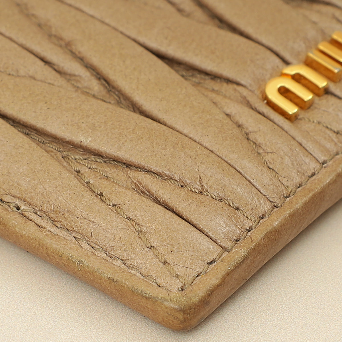 Miu Miu Cammeo Beige Matelassé Card Holder-MIU MIU-THE CLOSET
