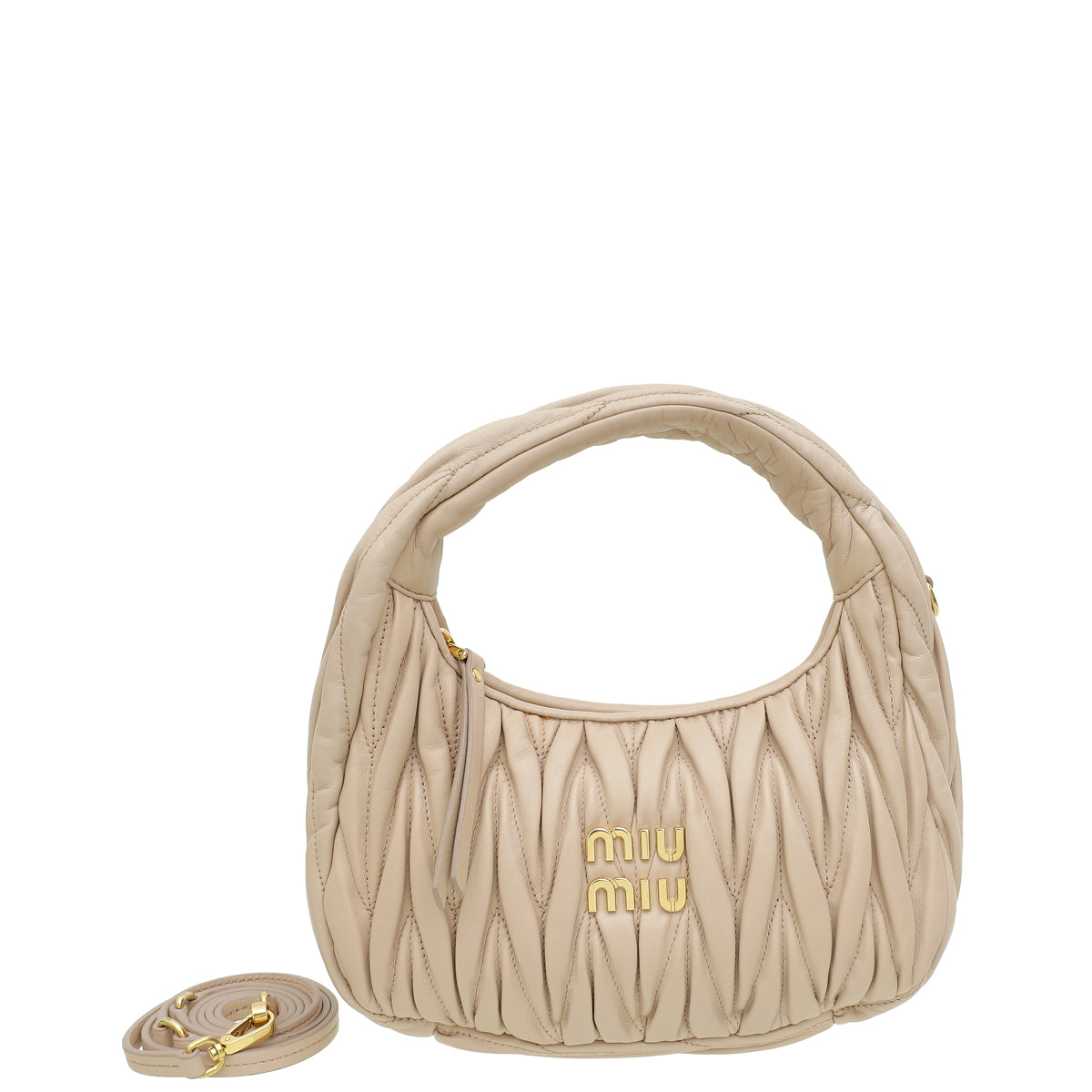 MIU MIU Neutral Metallic Matelassé Nappa Mini Wander Hobo Bag