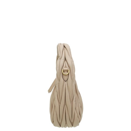 MIU MIU Neutral Metallic Matelassé Nappa Mini Wander Hobo Bag