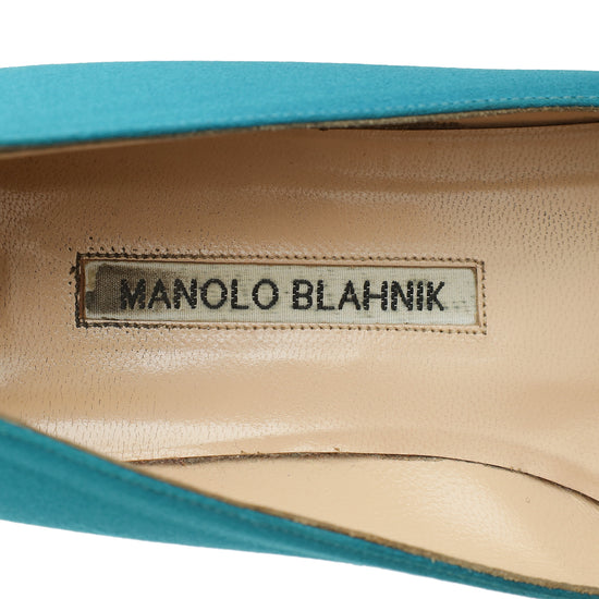 Manolo Blahnik Teal Hangisi Flats 37
