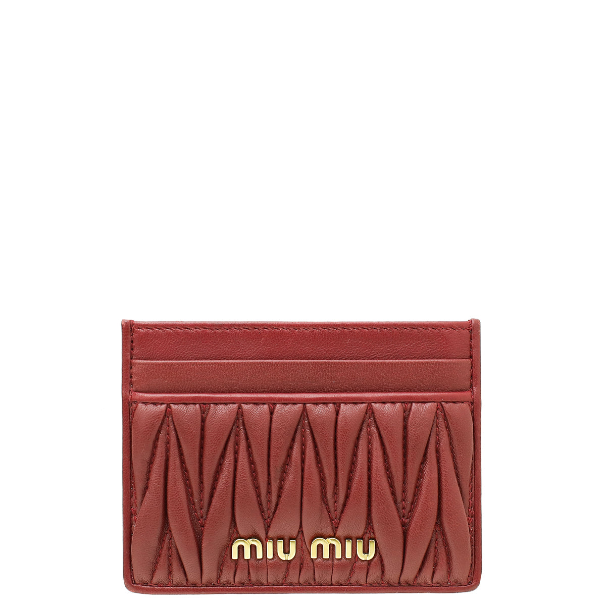 MIU MIU Burgundy Matelassé Nappa Card Holder-MIU MIU-THE CLOSET