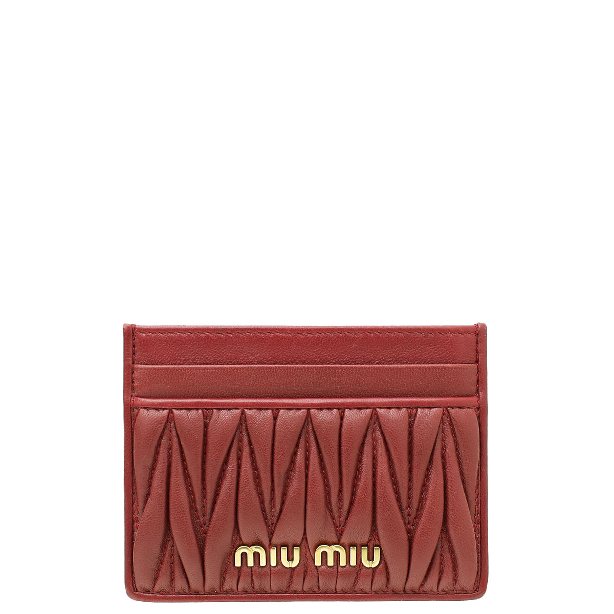 MIU MIU Burgundy Matelassé Nappa Card Holder