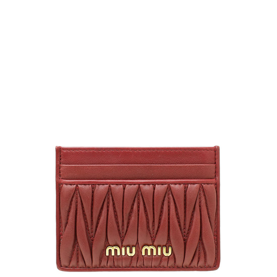 MIU MIU Burgundy Matelassé Nappa Card Holder