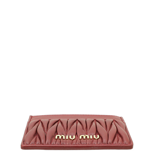 MIU MIU Burgundy Matelassé Nappa Card Holder