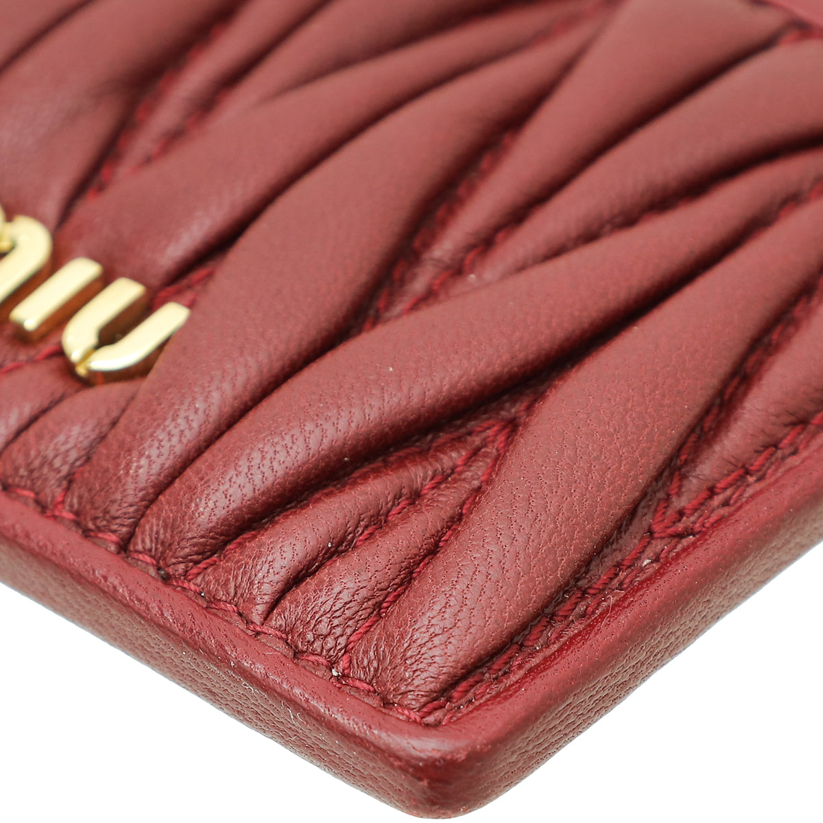 MIU MIU Burgundy Matelassé Nappa Card Holder