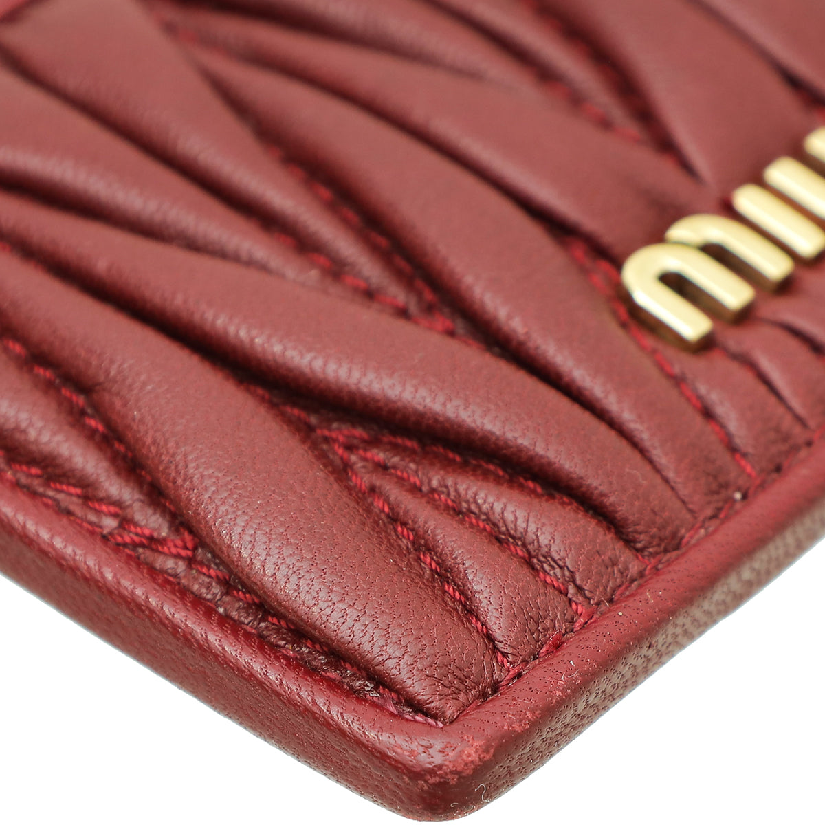 MIU MIU Burgundy Matelassé Nappa Card Holder