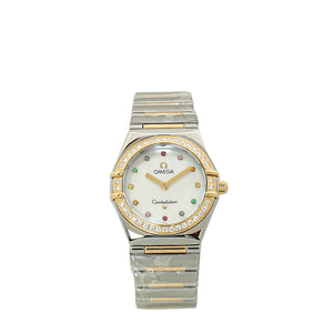 Omega 18K Yellow Gold/Stainless Steel Multi Stone Constellation Iris 25mm Quartz Watch