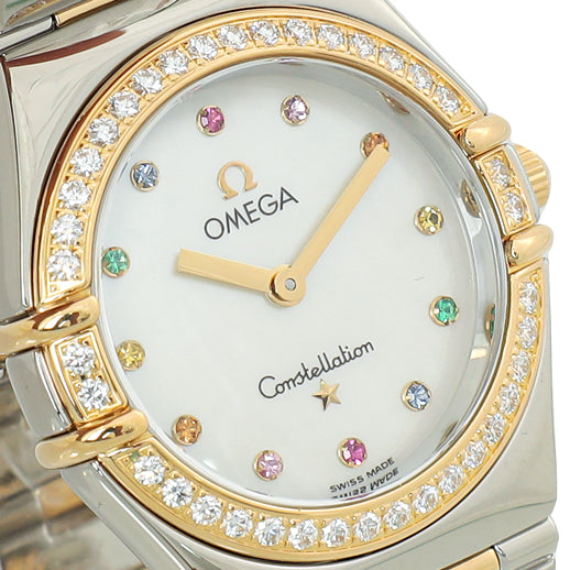 Omega 18K Yellow Gold/Stainless Steel Multi Stone Constellation Iris 25mm Quartz Watch