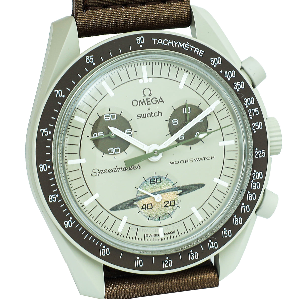 Omega Bicolor Swatch Speedmaster Moonswatch Mission to Saturn Quartz 41mm Watch
