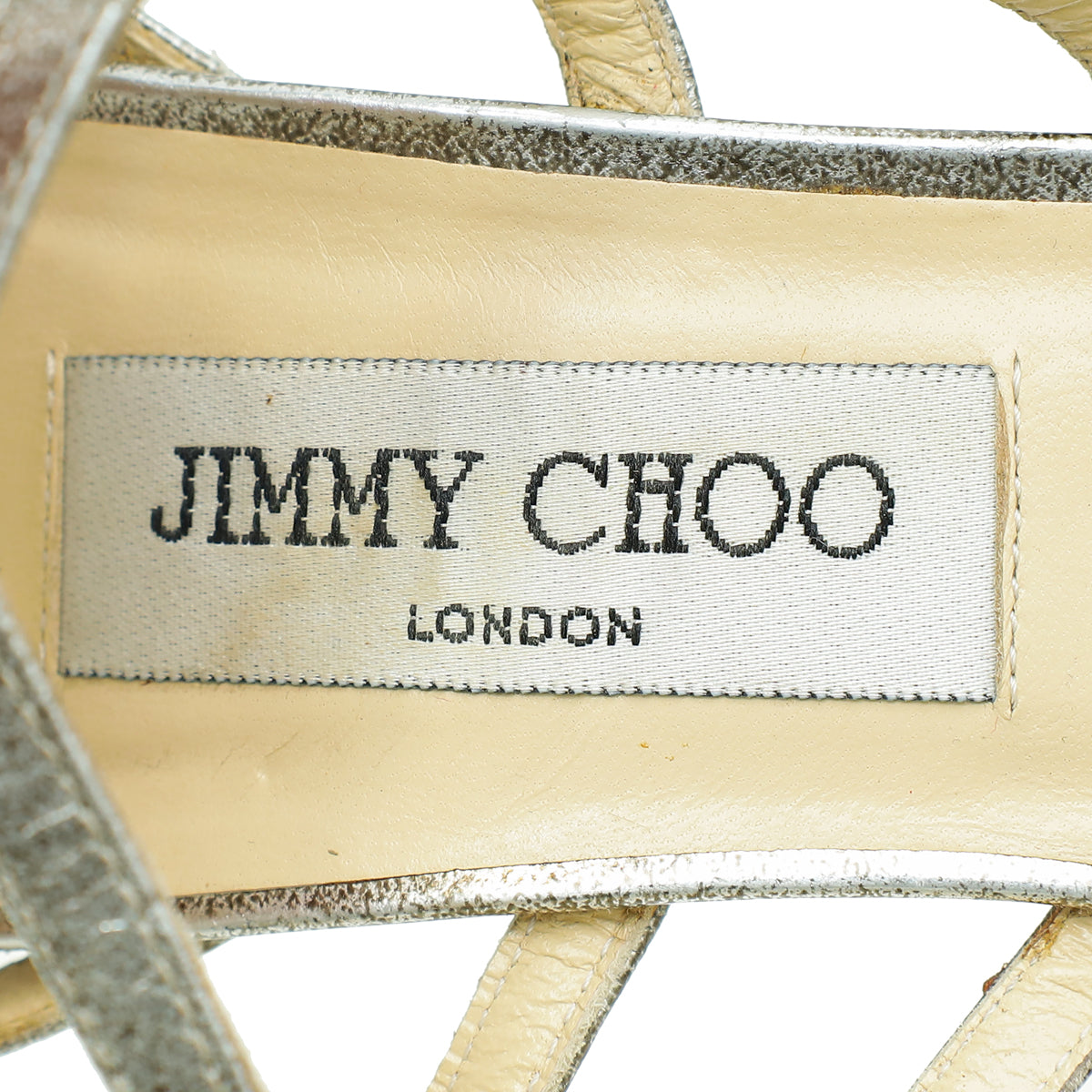Jimmy Choo Metallic Silver Cross Ankle Strap Sandals 40