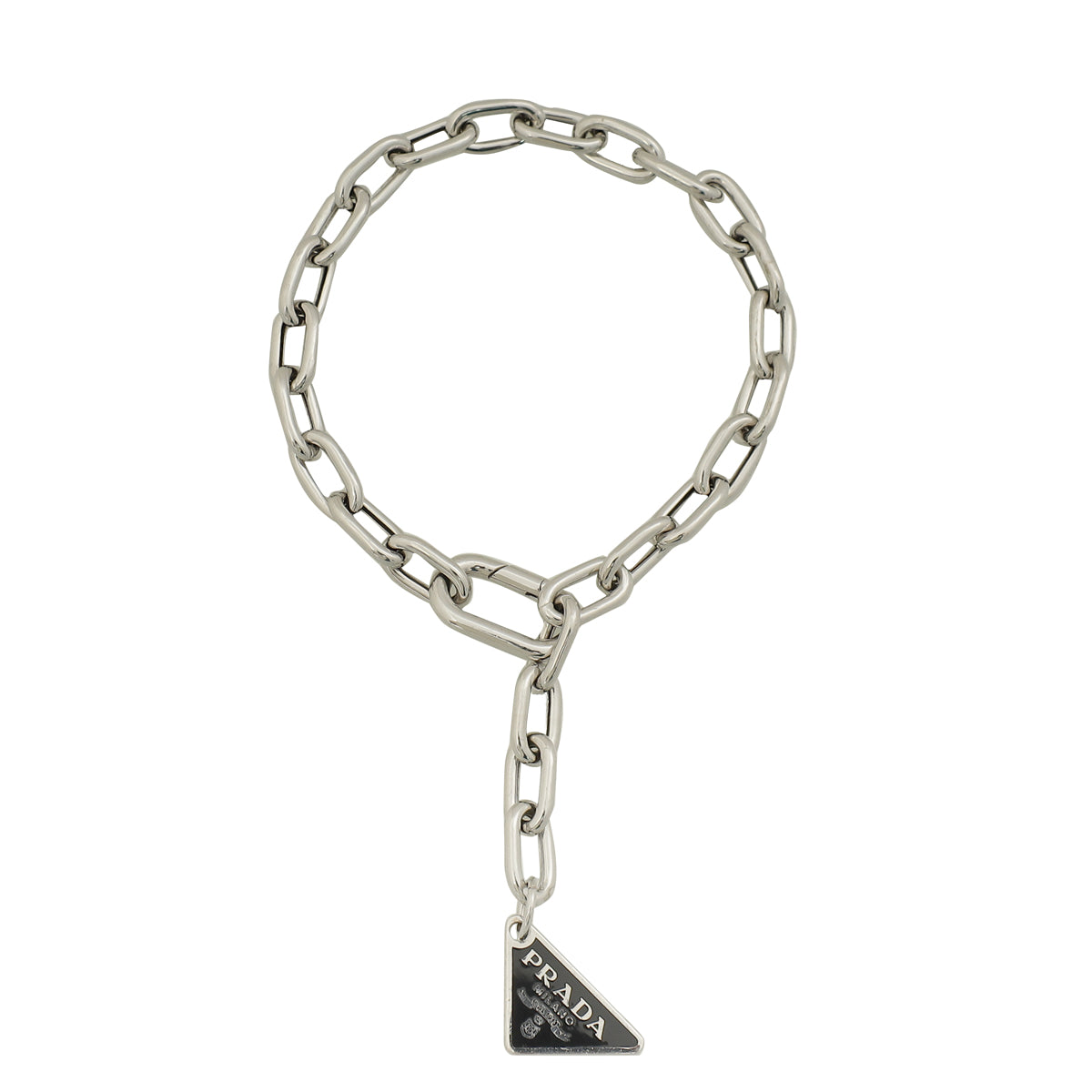 Prada Sterling Silver Triangle Logo Charm Chain Small Bracelet