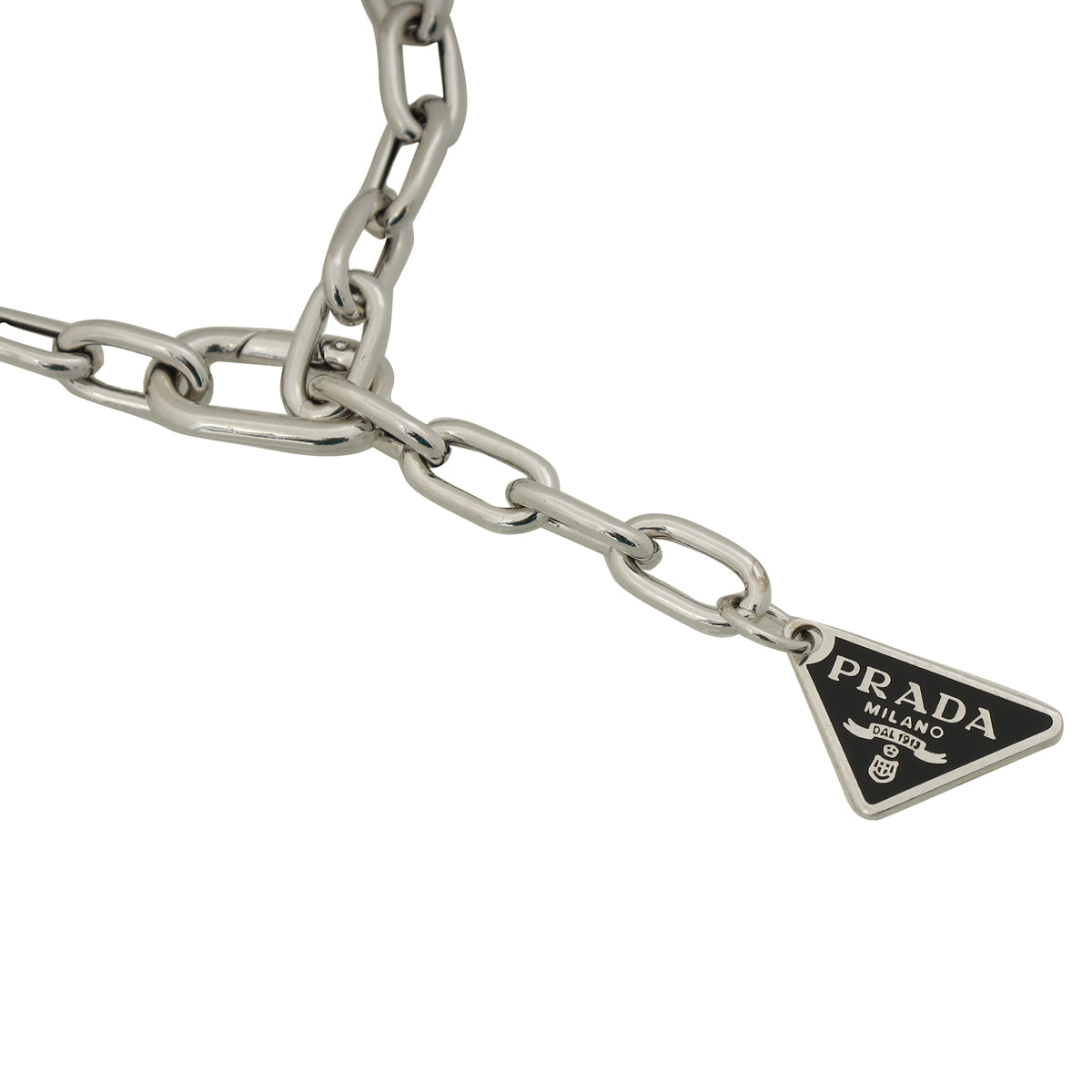 Prada Sterling Silver Triangle Logo Charm Chain Small Bracelet